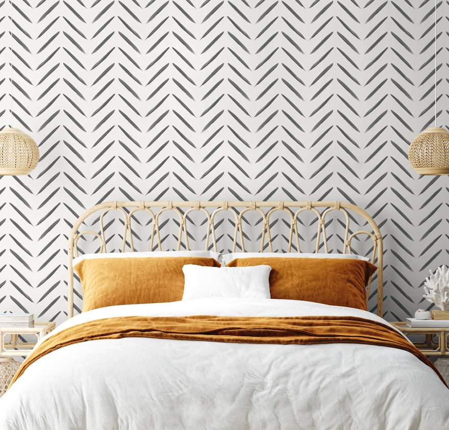 Chevron Brush Marks Wallpaper - Black and White - Holden Décor - 13040 - Premier Wallcovering
