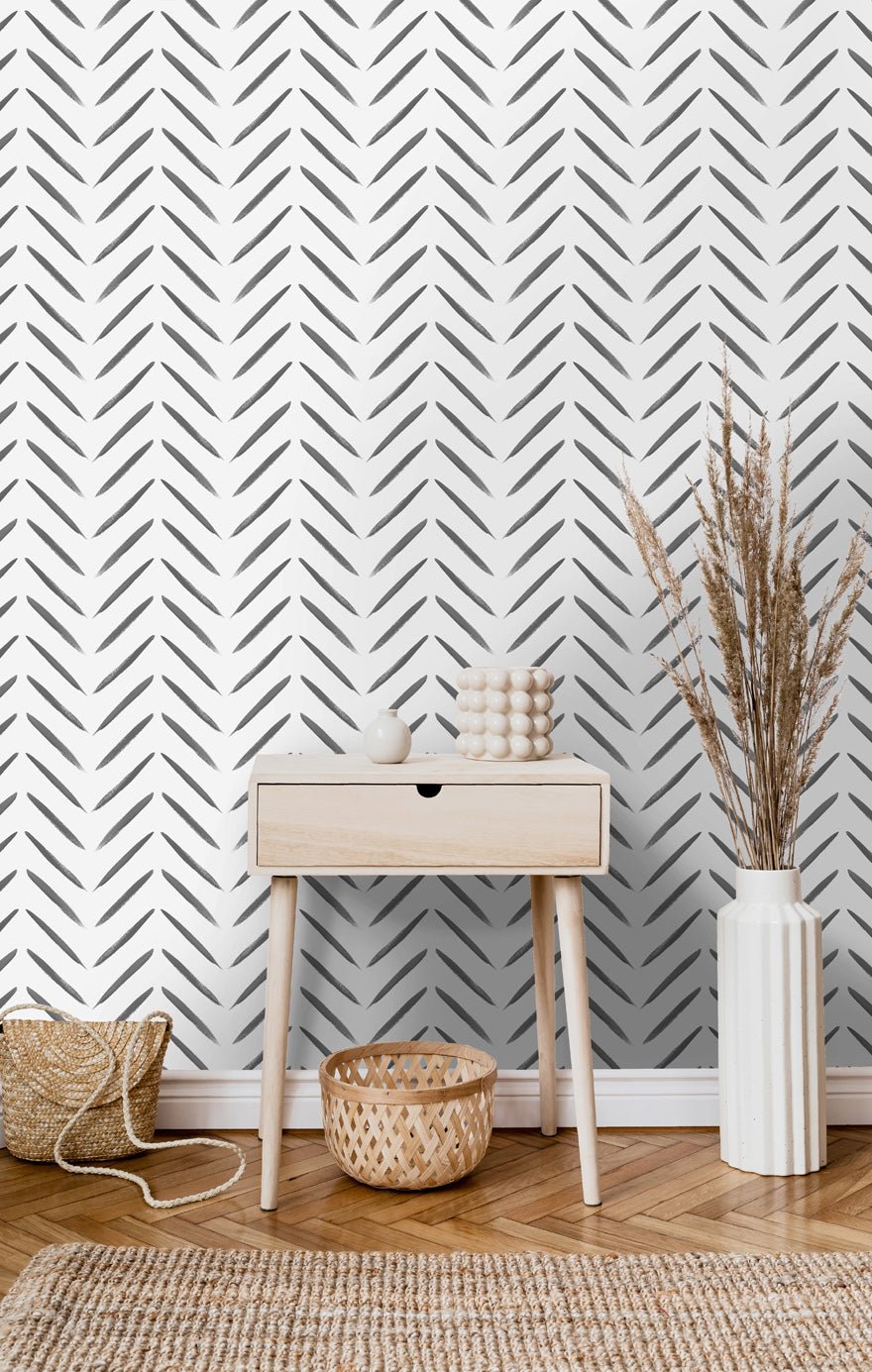 Chevron Brush Marks Wallpaper - Black and White - Holden Décor - 13040 - Premier Wallcovering