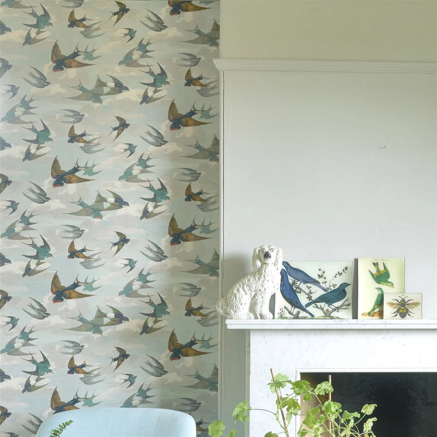 Chimney Swallows Wallpaper - Sky Blue - John Derian - PJD6003/01 - Premier Wallcovering