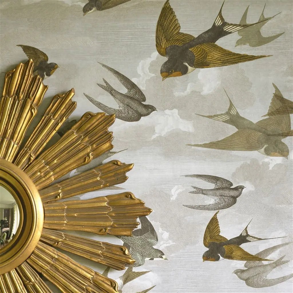 Chimney Swallows Wallpaper - Sepia - John Derian - PJD6003/03 - Premier Wallcovering
