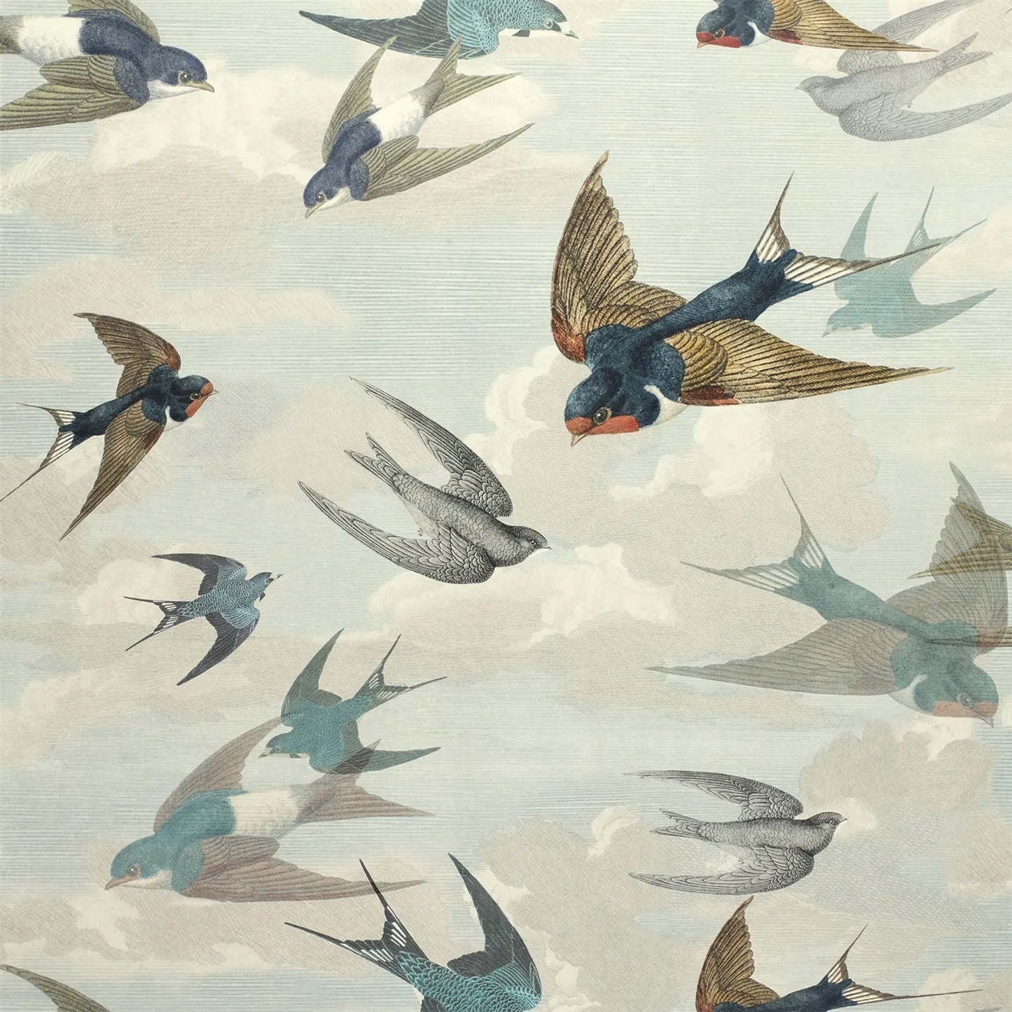 Chimney Swallows Wallpaper - Sky Blue - John Derian - PJD6003/01 - Premier Wallcovering
