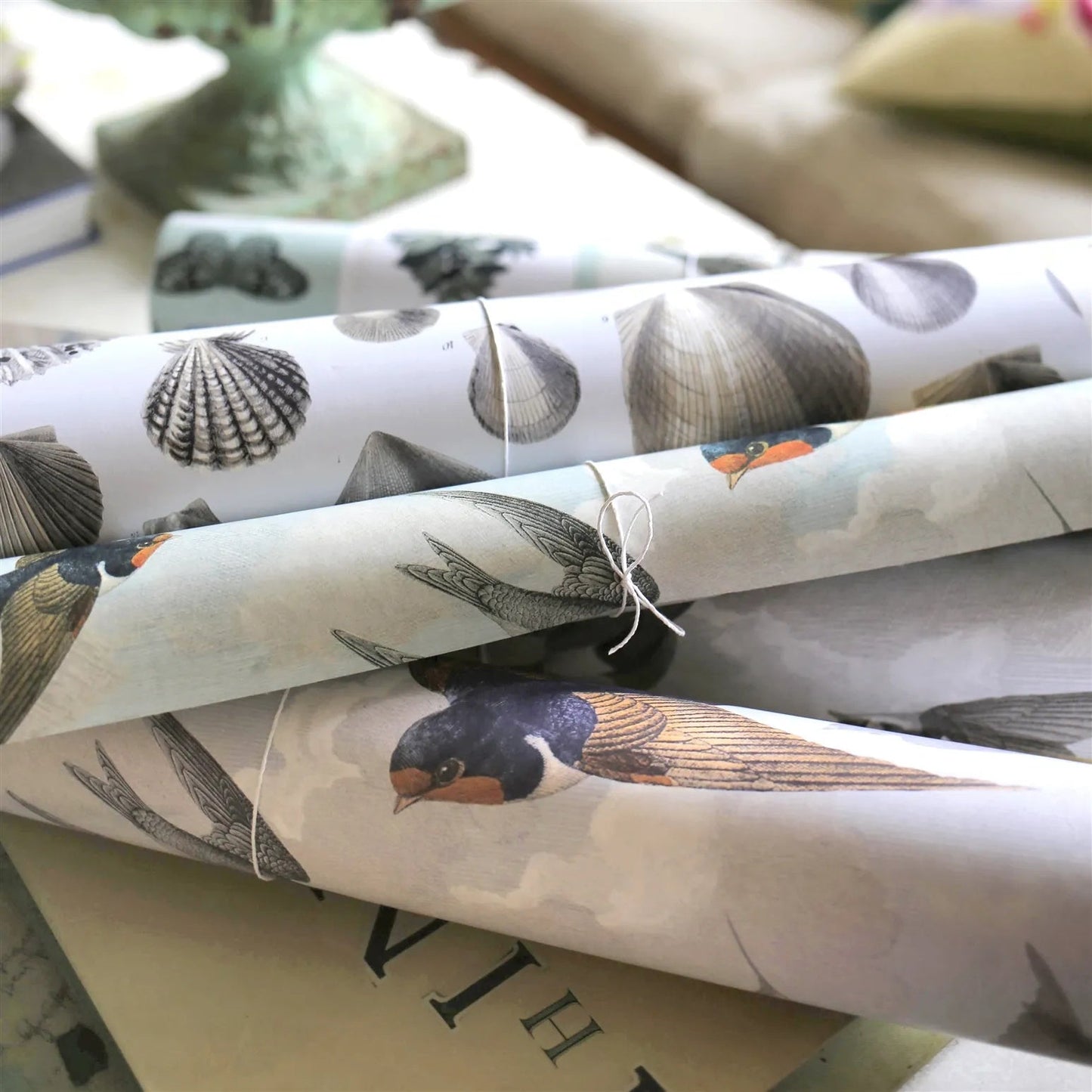 Chimney Swallows Wallpaper - Sky Blue - John Derian - PJD6003/01 - Premier Wallcovering