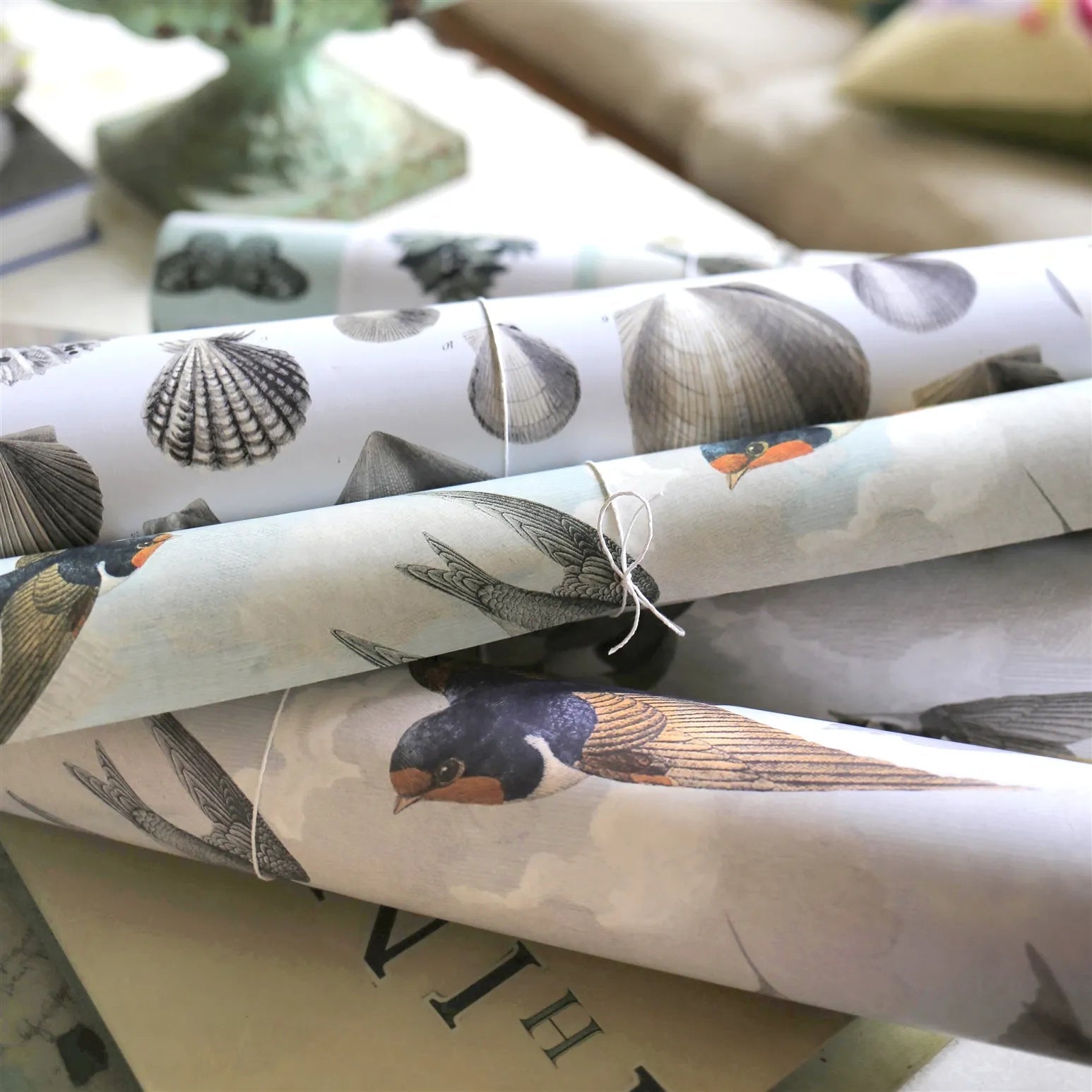 Chimney Swallows Wallpaper - Sky Blue - John Derian - PJD6003/01 - Premier Wallcovering