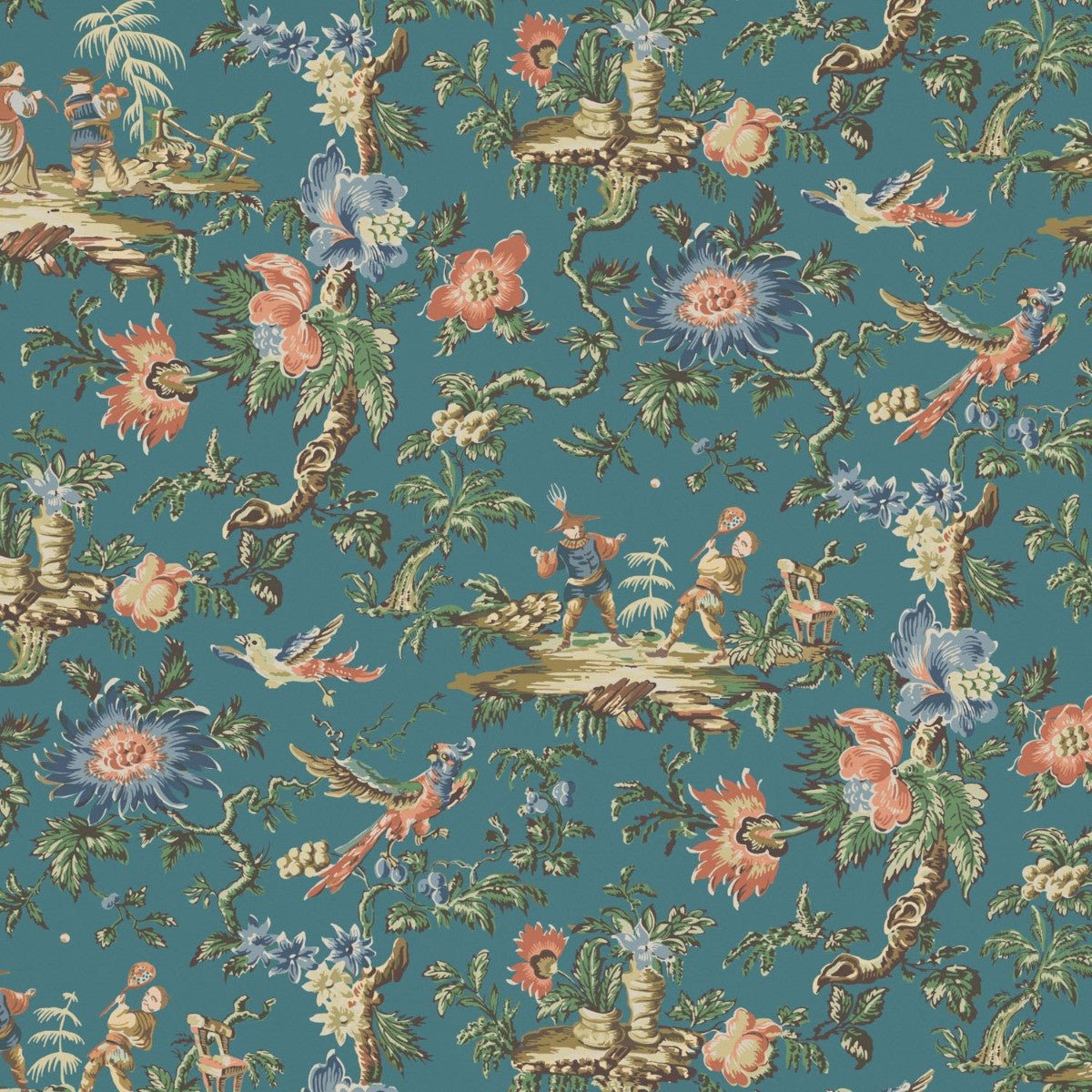 Chinese Garden Wallpaper - Teal - Warner House - Premier Wallcovering