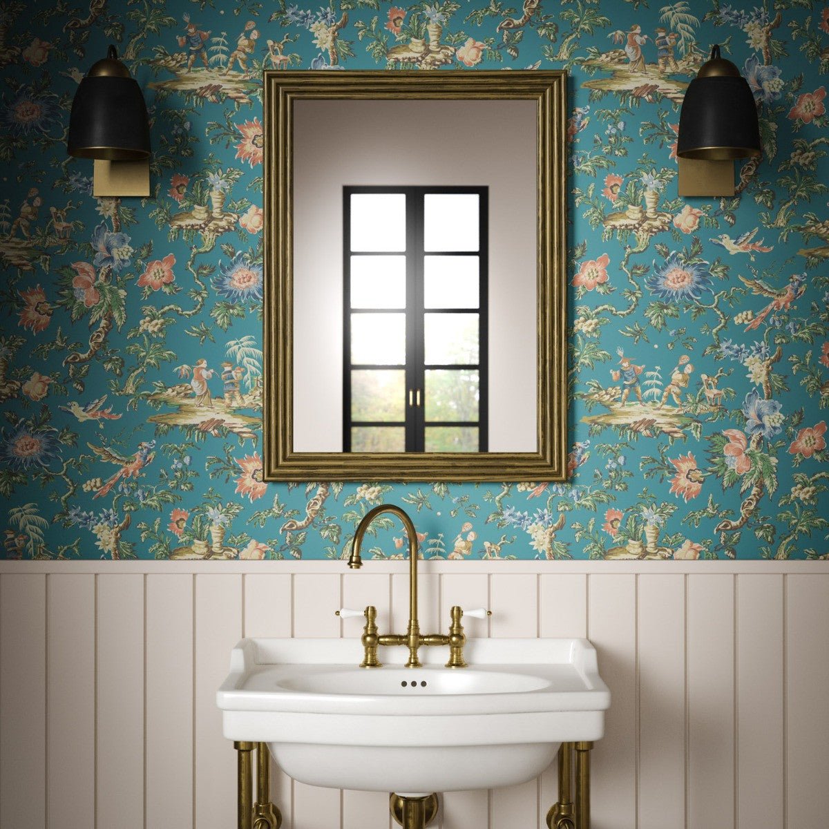 Chinese Garden Wallpaper - Teal - Warner House - Premier Wallcovering