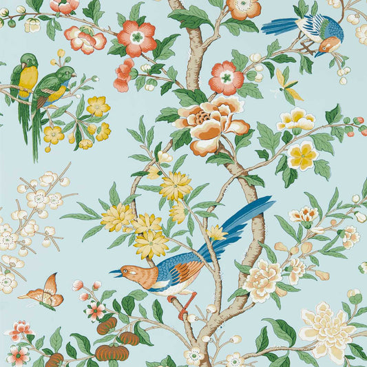 Chinoiserie Hall Wallpaper - Dawn Blue/Persimmon - DWAW217112 - Sanderson - Premier Wallcovering