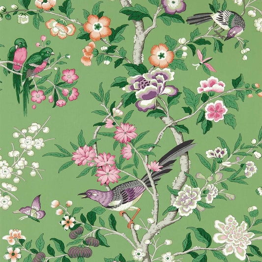 Chinoiserie Hall Wallpaper - Chinese Green/Lotus Pink - DWAW217110 - Sanderson - Premier Wallcovering