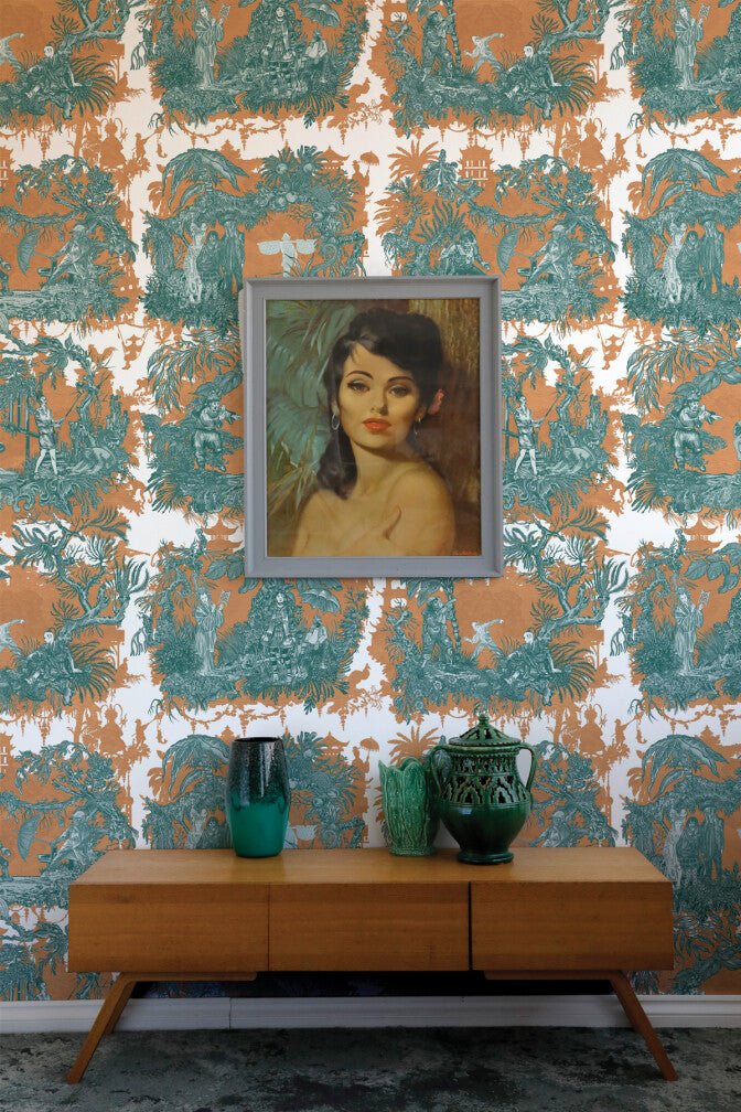 Chinoiserie Toile Wallpaper - Nasturtium - Timorous Beasties - TB/CTOILE/LALQ/02 - Premier Wallcovering