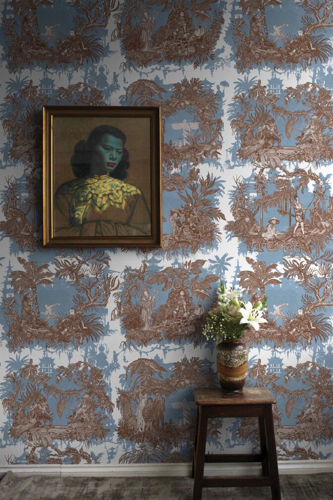 Chinoiserie Toile Wallpaper - Ice Blue Latte - Timorous Beasties - TB/CTOILE/LALQ/01 - Premier Wallcovering