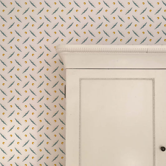 Chintamani Trellis Wallpaper - Mustard and Blue - Ottoline - W/CHIN TR/102/1 - Premier Wallcovering