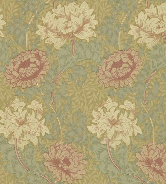 Chrysanthemum Wallpaper - Pink/Yellow/Green - 216860 - Morris & Co - Premier Wallcovering