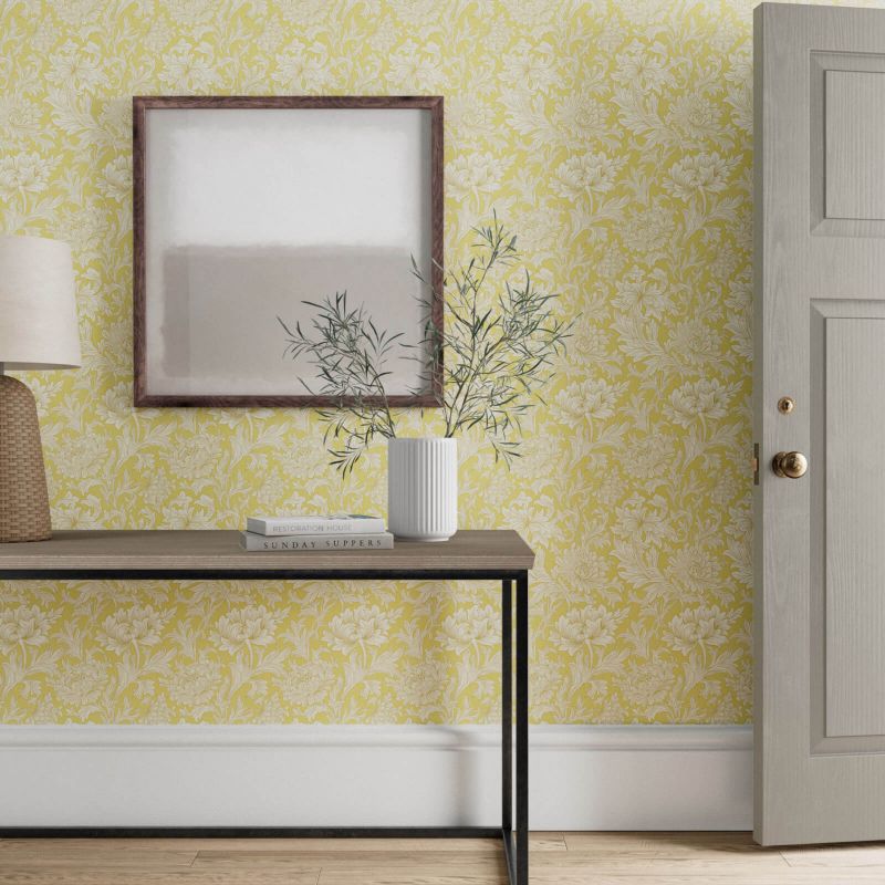 Chrysanthemum Toile Wallpaper - Eggshell/Gold - Morris & Co - 210418 - Premier Wallcovering