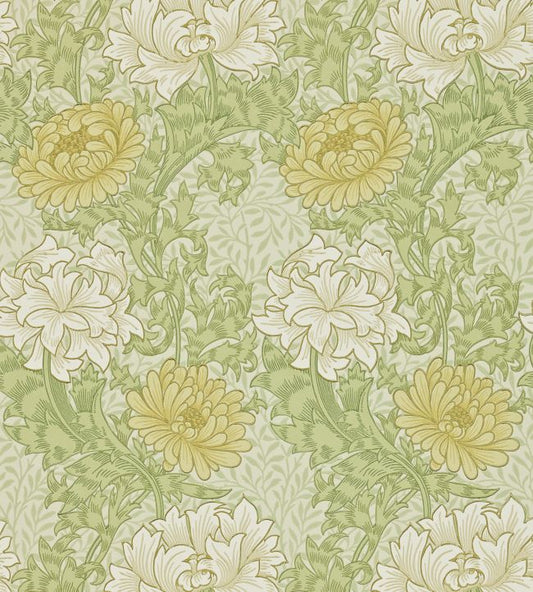 Chrysanthemum Wallpaper - Pale Olive - 212545 - Morris & Co - Premier Wallcovering