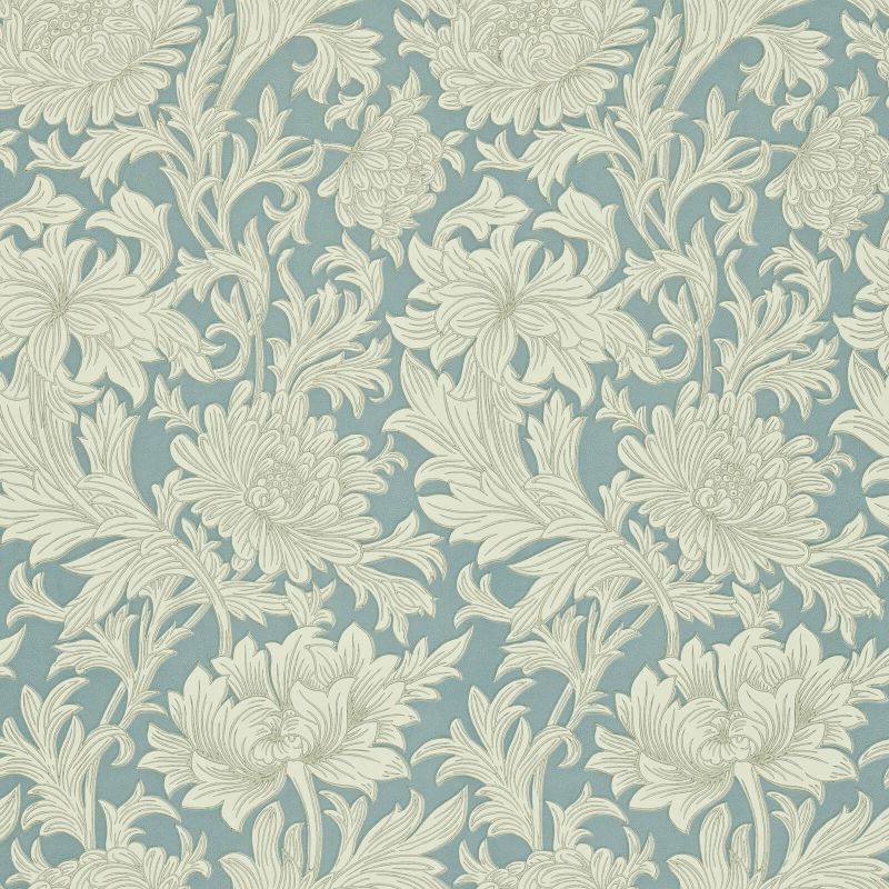 Chrysanthemum Toile Wallpaper - China Blue/Cream - Morris & Co - 210415 - Premier Wallcovering