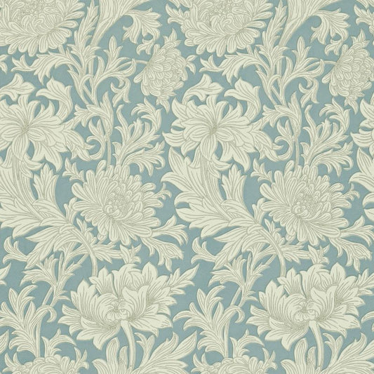 Chrysanthemum Toile Wallpaper - China Blue/Cream - Morris & Co - 210415 - Premier Wallcovering