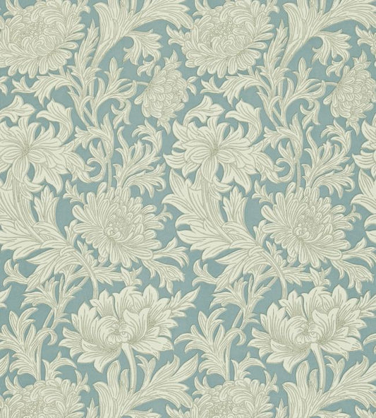 Chrysanthemum Toile Wallpaper - China Blue/Cream - 210415 - Morris & Co - Premier Wallcovering