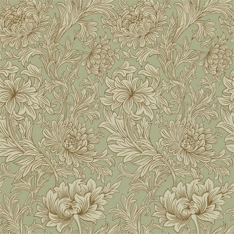 Chrysanthemum Toile Wallpaper - Eggshell/Gold - Morris & Co - 210418 - Premier Wallcovering