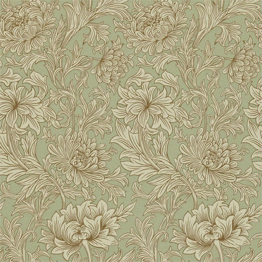 Chrysanthemum Toile Wallpaper - Eggshell/Gold - Morris & Co - 210418 - Premier Wallcovering
