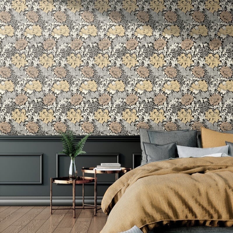 Chrysanthemum Wallpaper - Graphite - Hoopla Walls - HWA1121W - Premier Wallcovering