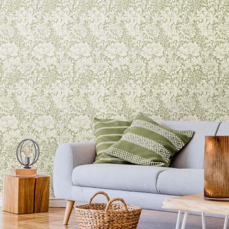 Chrysanthemum Wallpaper - Sage Green - Hoopla Walls - HWA1115W - Premier Wallcovering