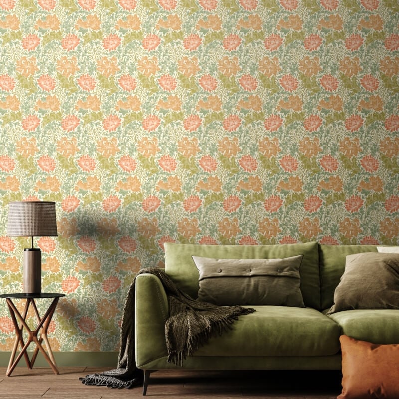 Chrysanthemum Wallpaper - Sage/Amber - Hoopla Walls - HWA1125W - Premier Wallcovering