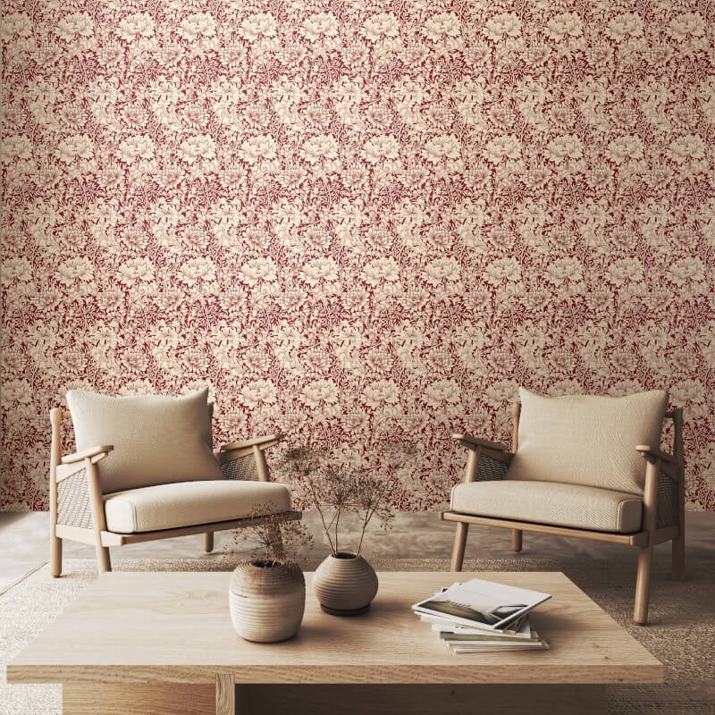 Chrysanthemum Wallpaper - Ruby Red - Hoopla Walls - HWA1122W - Premier Wallcovering