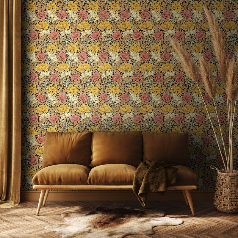 Chrysanthemum Wallpaper - Ginger - Hoopla Walls - HWA1124W - Premier Wallcovering