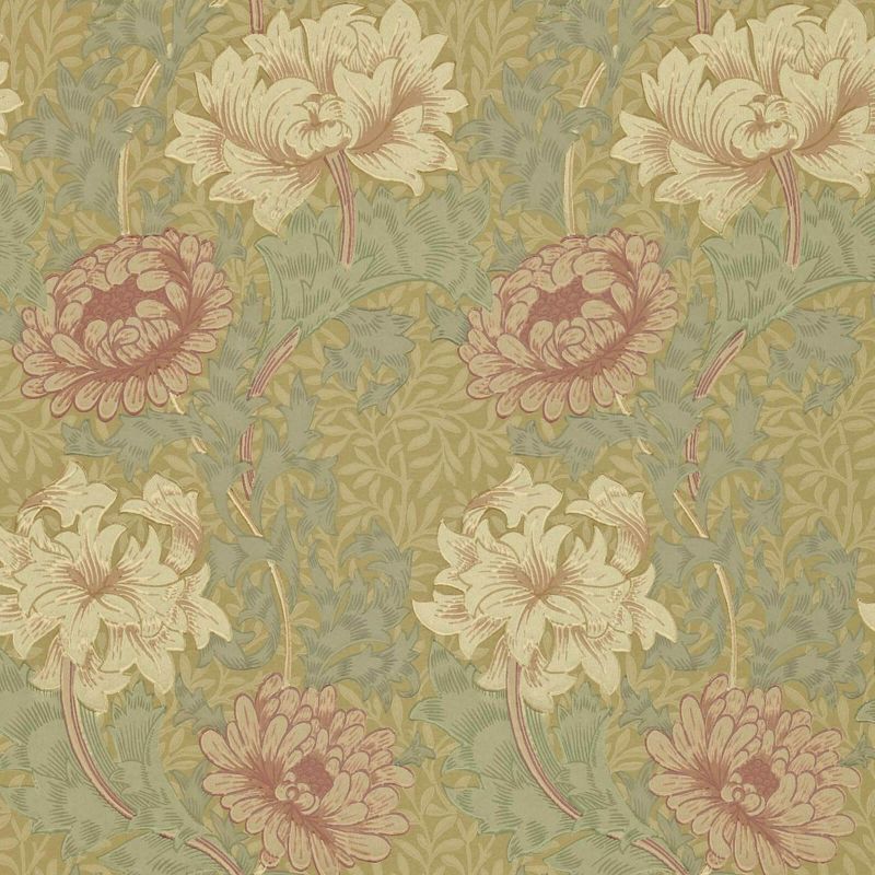 Chrysanthemum Wallpaper - Pink/Yellow/Green - Morris & Co - 216860 - Premier Wallcovering