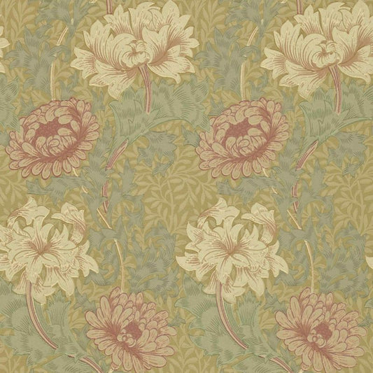 Chrysanthemum Wallpaper - Pink/Yellow/Green - Morris & Co - 210414 - Premier Wallcovering