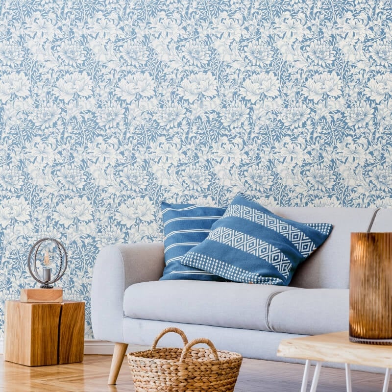 Chrysanthemum Wallpaper - Wedgewood Blue - Hoopla Walls - HWA1116W - Premier Wallcovering