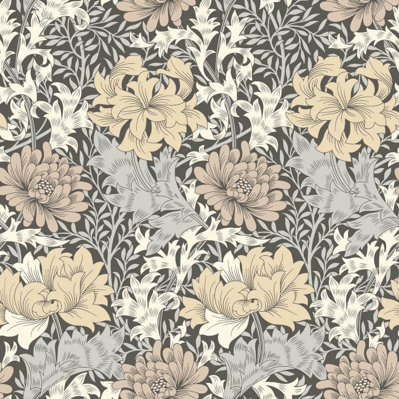 Chrysanthemum Wallpaper - Graphite - Hoopla Walls - HWA1121W - Premier Wallcovering