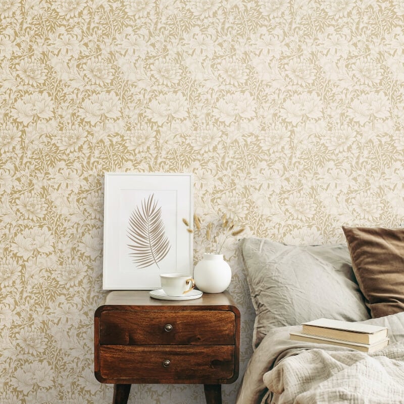 Chrysanthemum Wallpaper - Flax - Hoopla Walls - HWA1114W - Premier Wallcovering