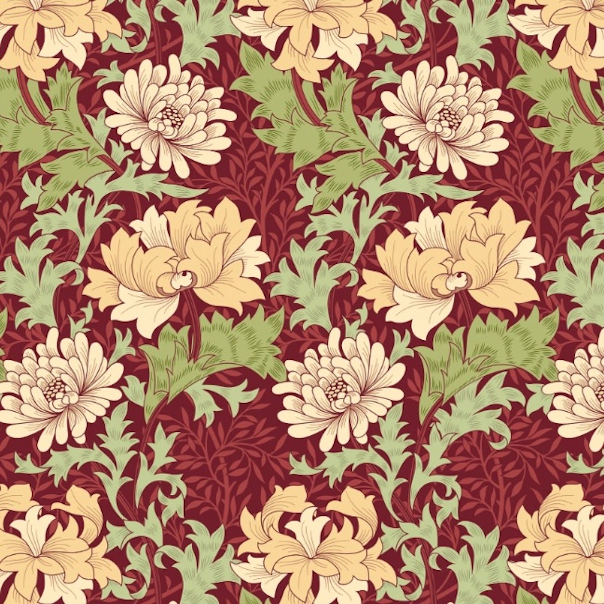 Morris Collections - 1066 - 1 - Chrysanthemum Wallpaper - Burgundy - Premier Wallcovering