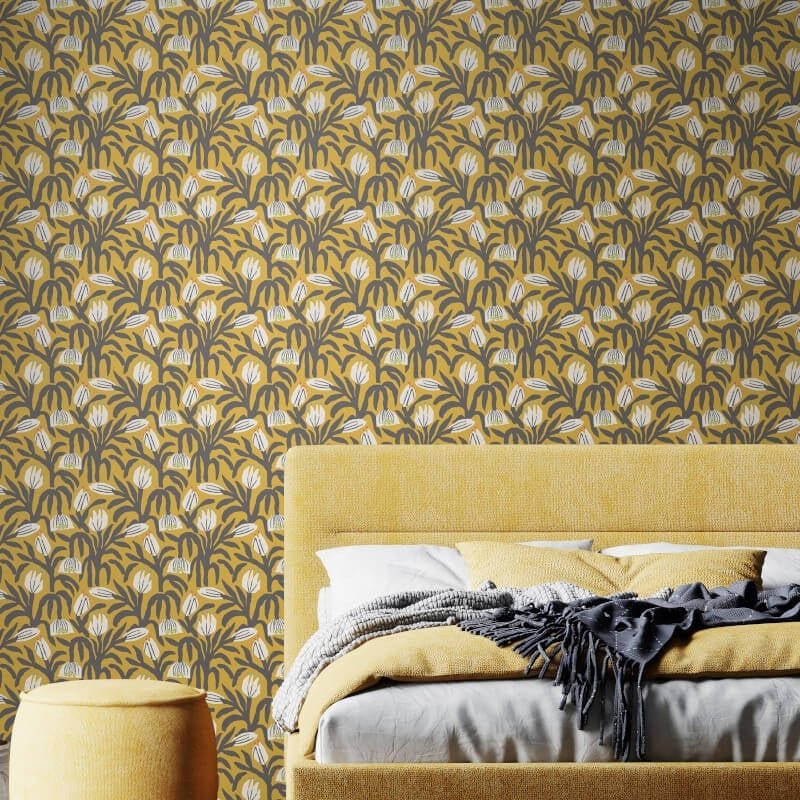 Chunky Flower Wallpaper - Mustard - Hoopla Walls - HWA1154W - Premier Wallcovering