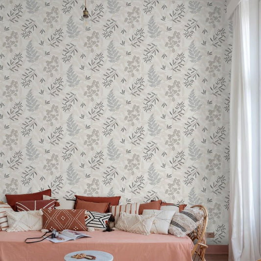 Ciara Catho Leaf Wallpaper - Cream/Blue - Grandeco - A63901 - Premier Wallcovering
