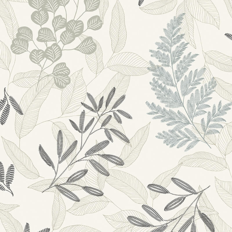Ciara Catho Leaf Wallpaper - Cream/Blue - Grandeco - A63901 - Premier Wallcovering