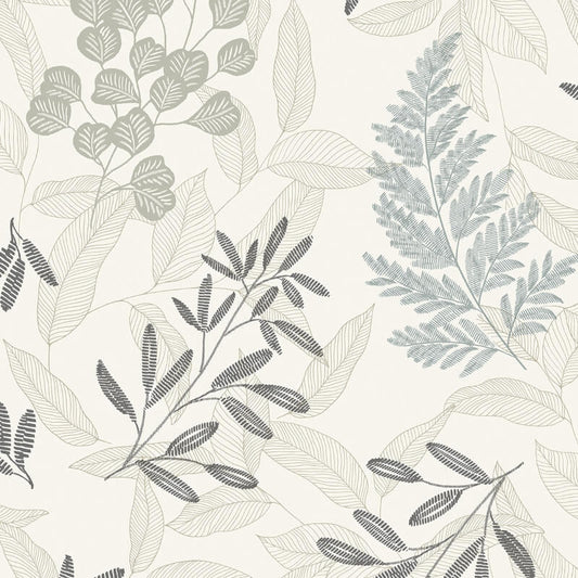 Ciara Catho Leaf Wallpaper - Cream/Blue - Grandeco - A63901 - Premier Wallcovering