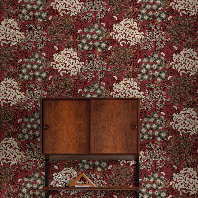 Ciara Hisae Floral Wallpaper - Red/Black - Grandeco - A63003 - Premier Wallcovering