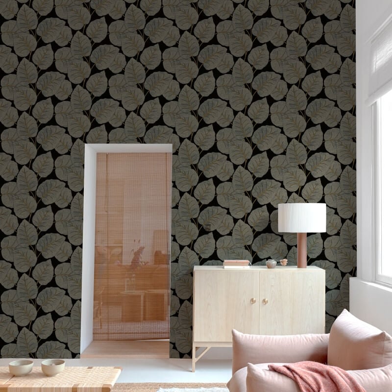 Ciara Luxor Leaf Wallpaper - Blue/Gold - Grandeco - A63503 - Premier Wallcovering