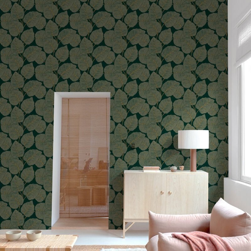 Ciara Luxor Leaf Wallpaper - Green/Gold - Grandeco - A63502 - Premier Wallcovering