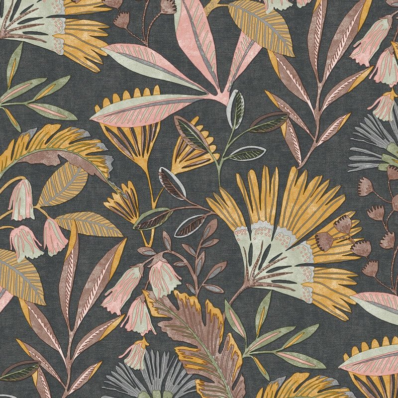 Ciara Matisse Tropical Floral Wallpaper - Black Multi - Grandeco - A63803 - Premier Wallcovering