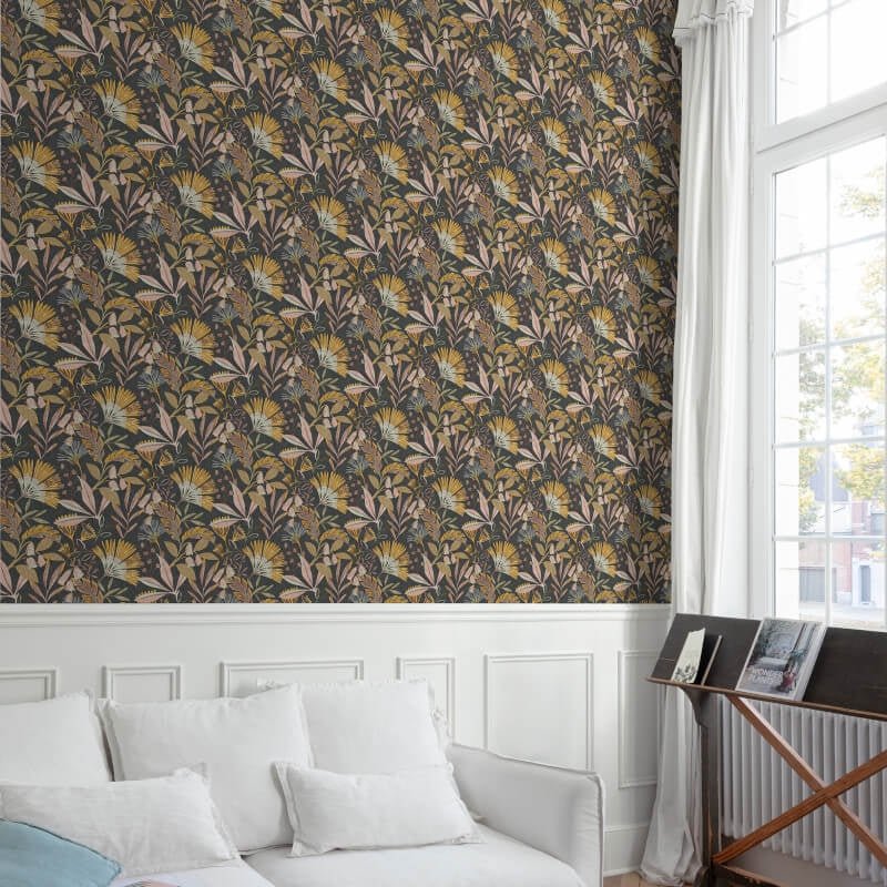 Ciara Matisse Tropical Floral Wallpaper - Black Multi - Grandeco - A63803 - Premier Wallcovering