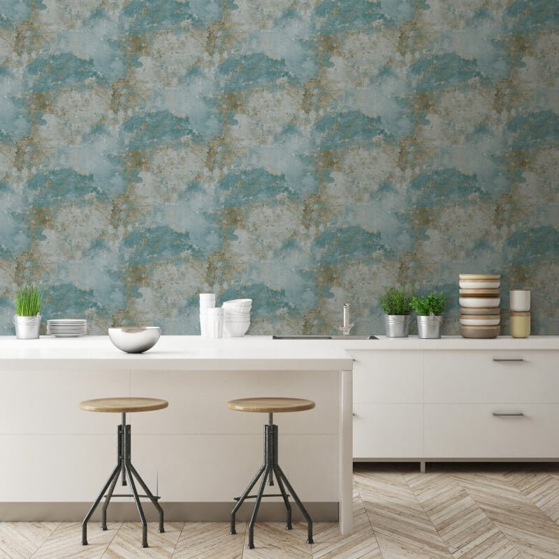 Ciara Old Town Concrete Effect Wallpaper - Teal/Gold - Grandeco - A63103 - Premier Wallcovering