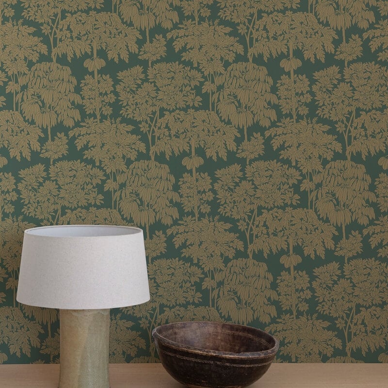 Ciara Tonal Trees Wallpaper - Green/Gold - Grandeco - A63403 - Premier Wallcovering