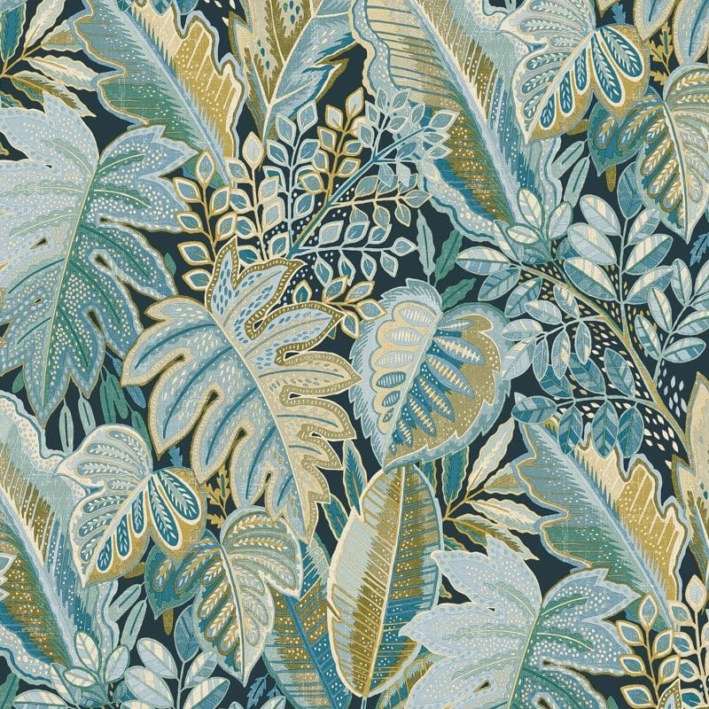 Ciara Tribal Leaf Wallpaper - Blue/Green - Grandeco - A58403 - Premier Wallcovering