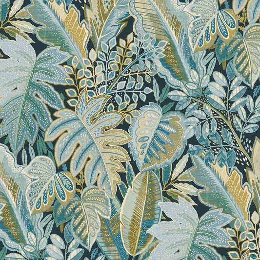 Ciara Tribal Leaf Wallpaper - Blue/Green - Grandeco - A58403 - Premier Wallcovering