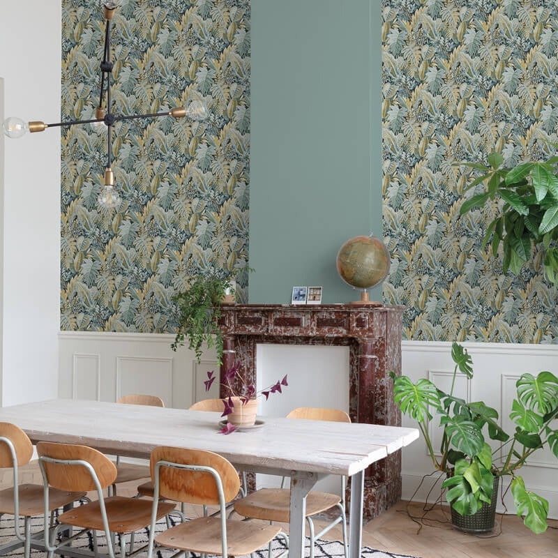Ciara Tribal Leaf Wallpaper - Blue/Green - Grandeco - A58403 - Premier Wallcovering