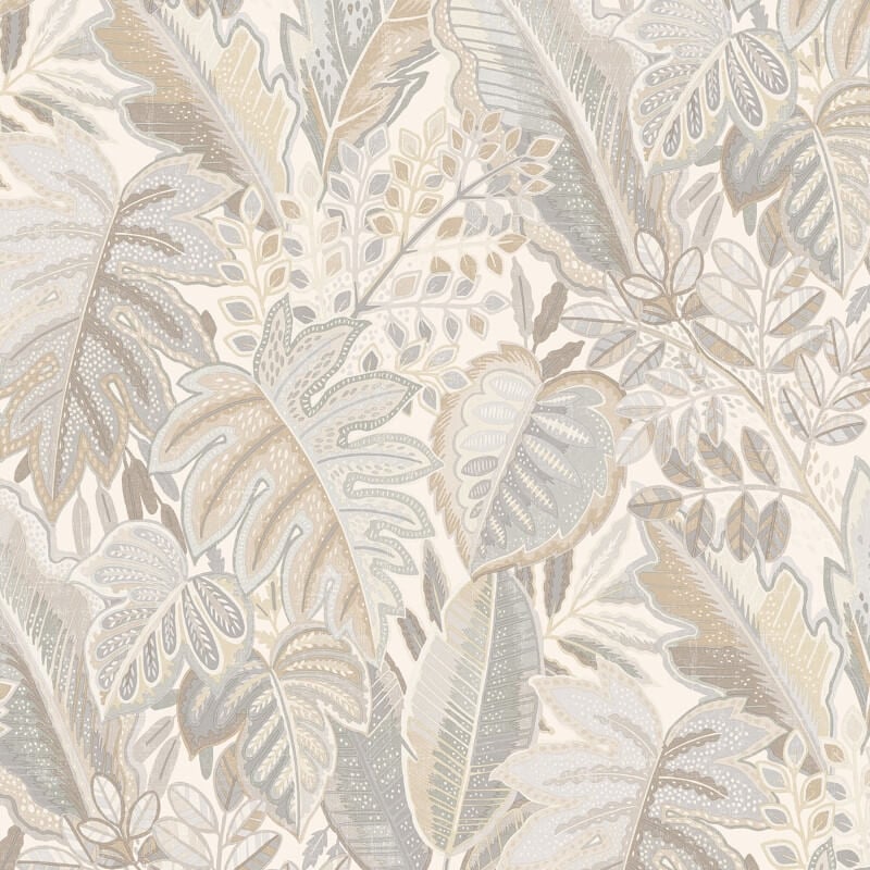 Ciara Tribal Leaf Wallpaper - Beige/Grey - Grandeco - A58402 - Premier Wallcovering