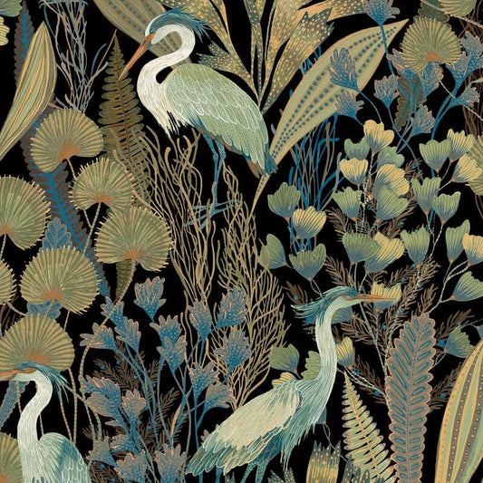 Ciara Tropical Cranes Wallpaper - Black Multi - Grandeco - A63201 - Premier Wallcovering