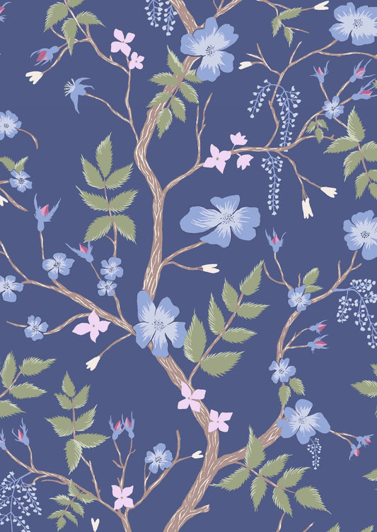 Cinda's Roses Wallpaper - Blue Yonder - Lewis & Wood - Premier Wallcovering